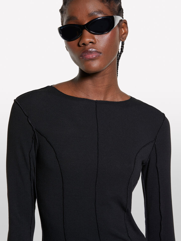 Black t-shirt with seams - women's long sleeve t-shirts - Black | Sisley image number 5